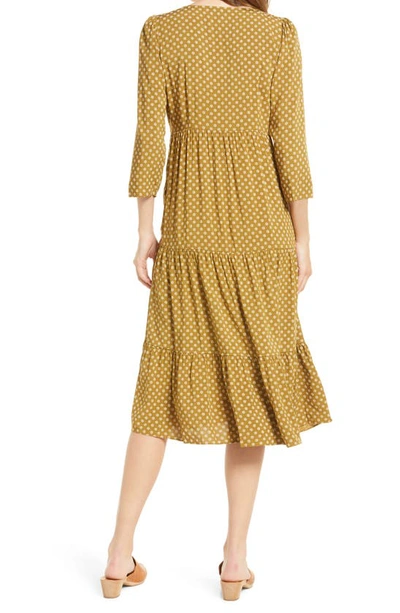 Shop Madewell Daisies Forever V-neck Tiered Button Front Midi Dress In Spiced Olive