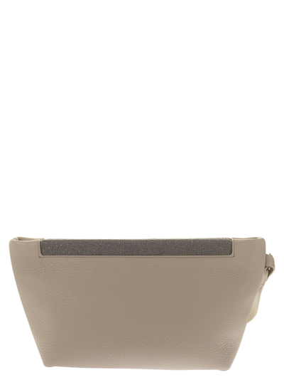 Shop Brunello Cucinelli Soft Clutch Bag In Texture Calfskin With Precious Opening In White