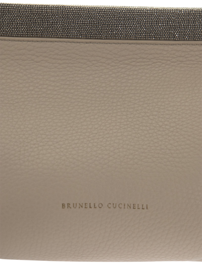 Shop Brunello Cucinelli Soft Clutch Bag In Texture Calfskin With Precious Opening In White