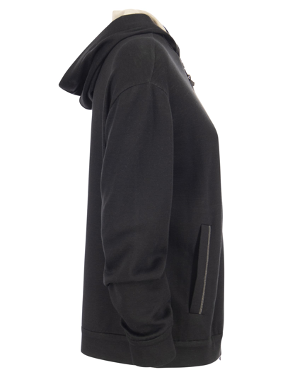 Shop Brunello Cucinelli Cotton-silk Sweatshirt Topwear With Jewellery In Black