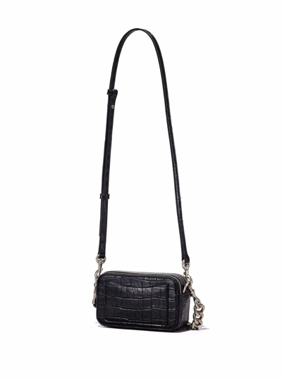 Shop Marc Jacobs The Croc Snapshot Crossbody Bag In Embossed Black Leather