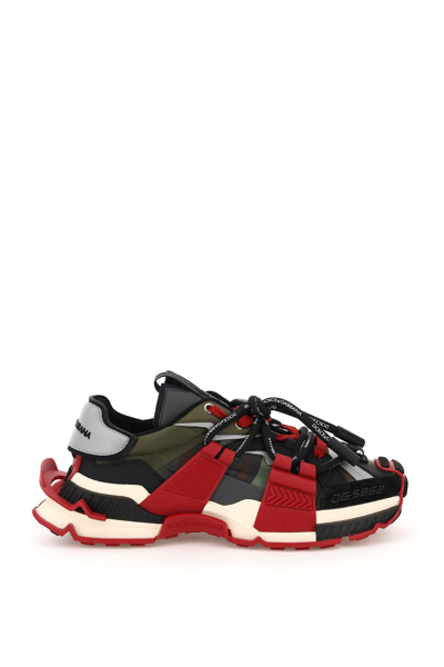 Shop Dolce & Gabbana Multi Material Space Sneakers In Nero Militare (black)