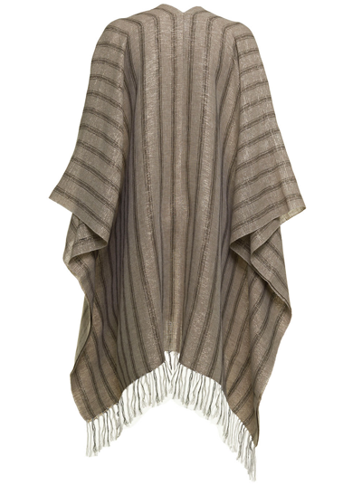 Shop Brunello Cucinelli Linen Blend Striped Poncho In Beige