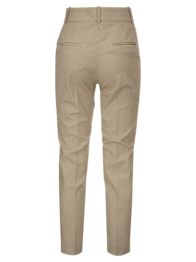 Shop Peserico Techno Trousers In Pinstripe Stretch Cotton In Dove Grey