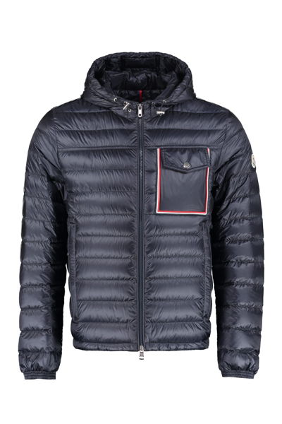 Shop Moncler Lihou Hooded Full-zip Down Jacket In Blue