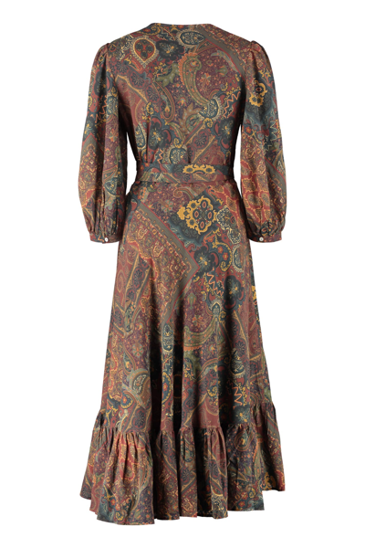 Shop Polo Ralph Lauren Printed Cotton Wrap-dress In Brown