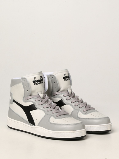 Shop Diadora Sneakers Mi Basket Used  Heritage Sneakers In Leather In White