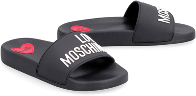 Shop Love Moschino Rubber Slides In Black