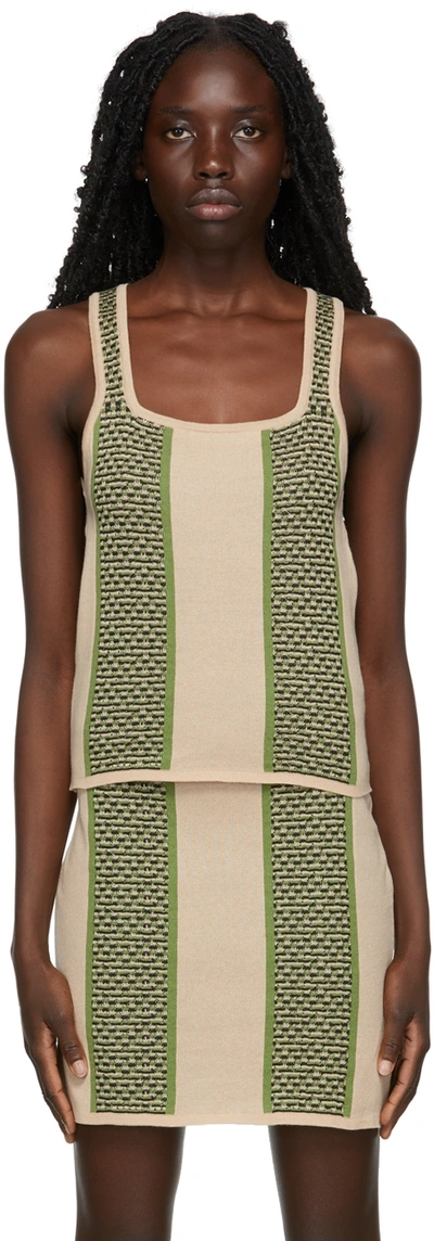 Shop Ahluwalia Beige & Green Textured Knit Tank Top In Beige/green