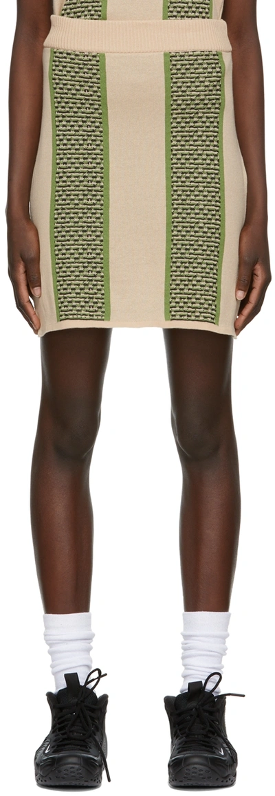 Shop Ahluwalia Beige & Green Textured Knit Skirt In Beige/green