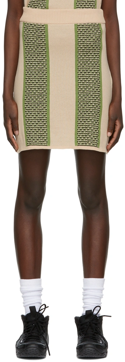 Ahluwalia Jacquard-knit Merino Wool Mini Skirt In Beige/green