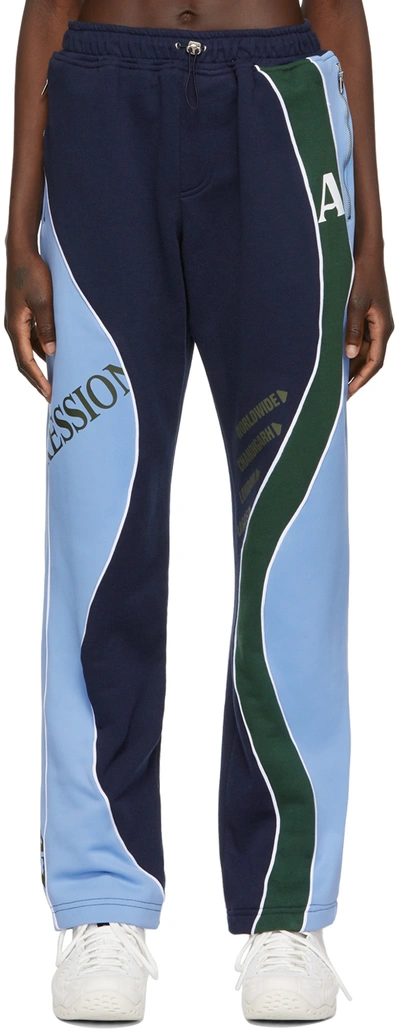 Ahluwalia Femi Printed Color-block Jersey Track Pants In Blue/navy/green