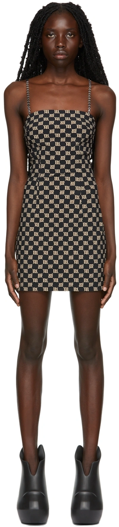 Shop Misbhv Black & Beige Monogram Spaghetti Mini Dress In Black/beige