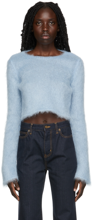 Shop Saint Laurent Blue Cropped Sweater In 4071 Bleu Ciel