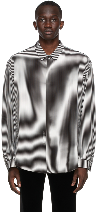 Shop Saint Laurent Black & Off-white Striped Shirt In 1095 Black/chalk