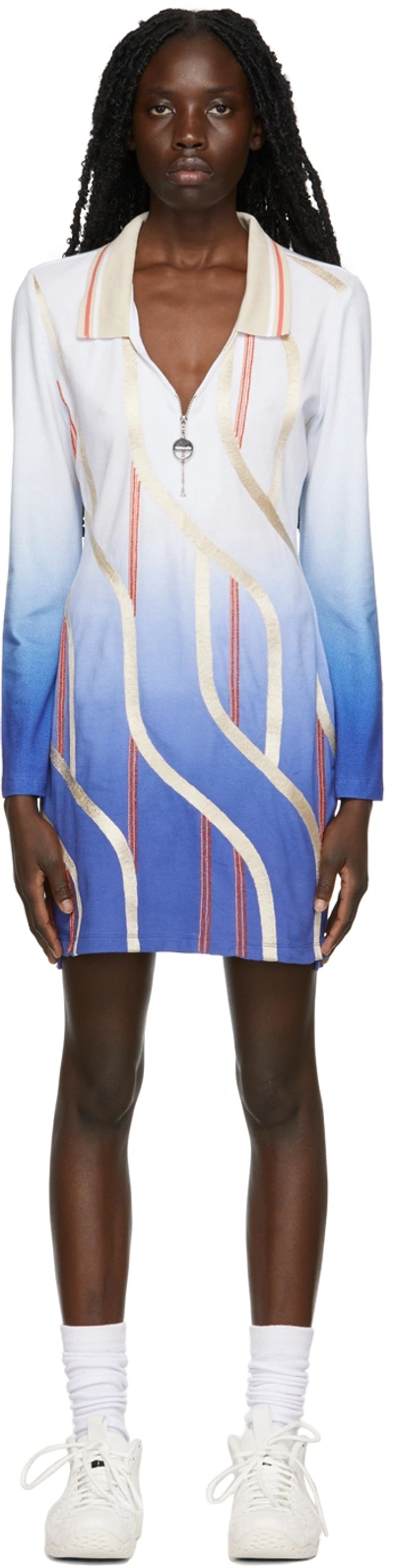 Shop Ahluwalia Blue Braid Polo Dress In Blue/white
