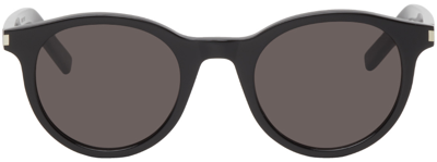 Shop Saint Laurent Black Sl 342 Round Sunglasses In 001 Black