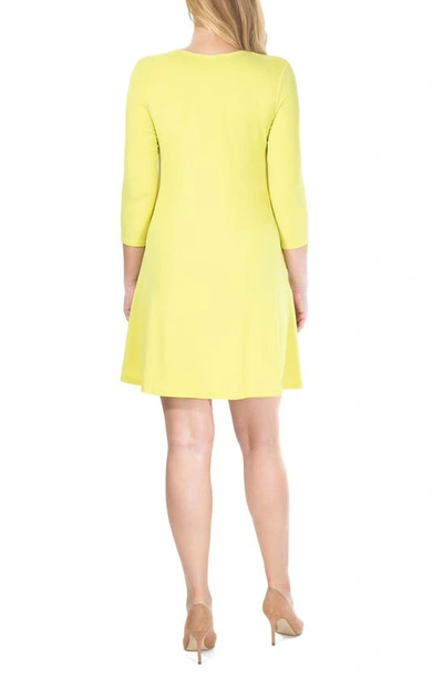 Nina Leonard Hardware Neck Long Sleeve Dress In Moss Gold