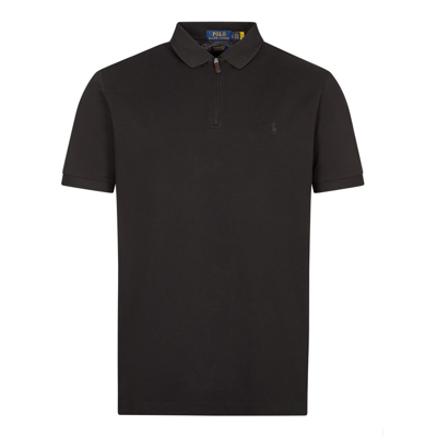 Shop Ralph Lauren Custom Slim Fit Zip Polo Shirt In Black
