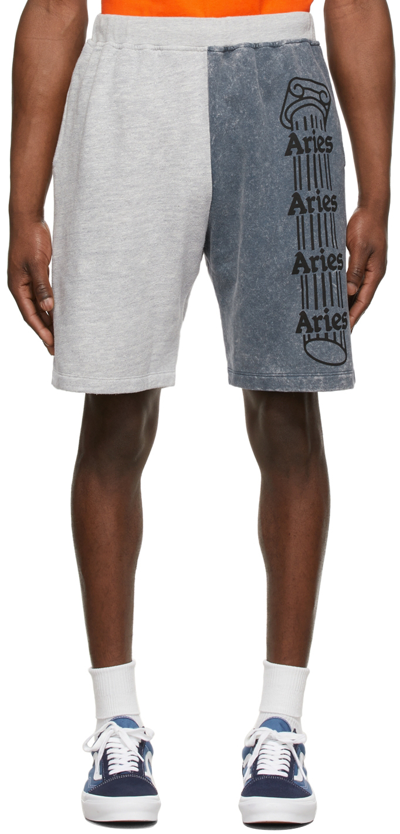 Shop Aries Navy & Grey Colorblock Sweat Shorts In Navy/ Grey