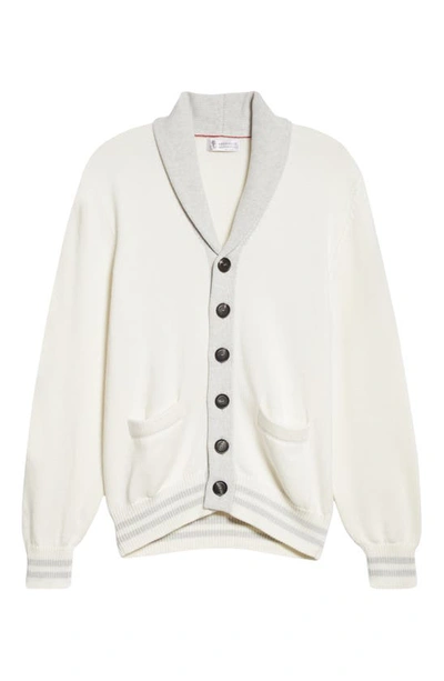 Shop Brunello Cucinelli Shawl Collar Cotton Cardigan In White