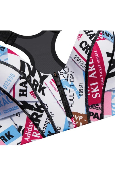 Shop Adidas X Ivy Park Ski Tag Print Sports Bra In Multicolor
