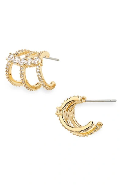 Shop Nadri Love All Cubic Zirconia Triple Huggie Hoop Earrings In Gold