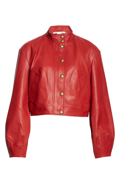 Shop Veronica Beard Nimah Crop Leather Jacket In Vintage Red