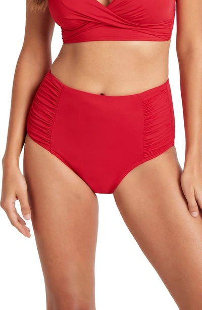 Shop Sea Level High Waist Gathered Side Swim Bottoms In Red