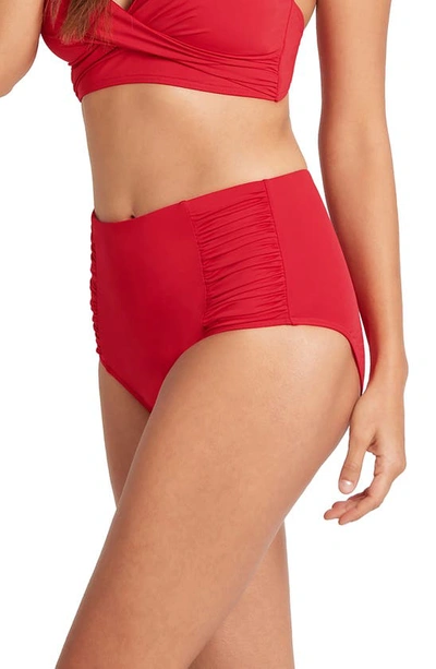 Sea Level High Waist Gathered Side Swim Bottoms In Red
