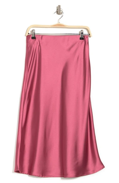 Shop Renee C Solid Satin Midi Skirt In Dark Pink