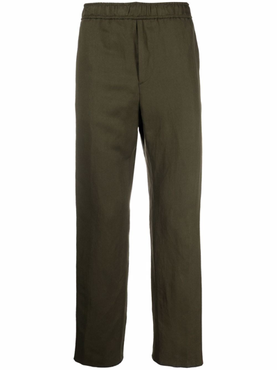 Shop Etro Straight Trousers With Logo Band In Green
