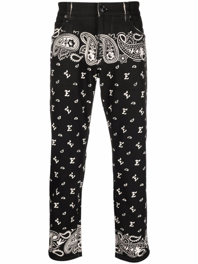 Shop Etro Straight Trousers With Paisley Print In Black