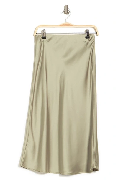 Shop Renee C Solid Satin Midi Skirt In Sage