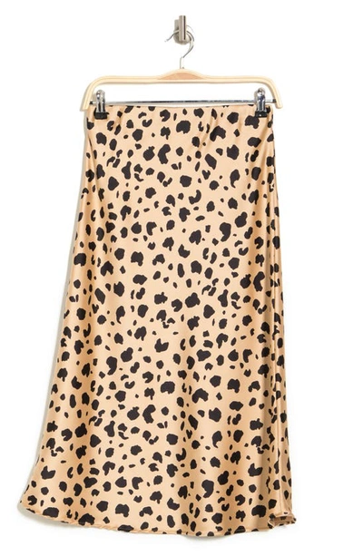 Shop Renee C Cheetah Print Satin Midi Skirt In Taupe