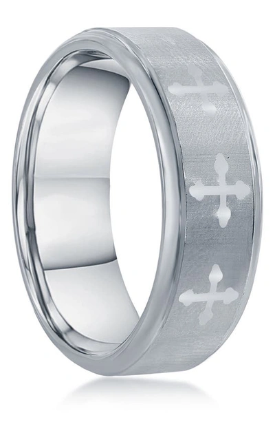 Shop Blackjack Tungsten Cross Ring In Silver