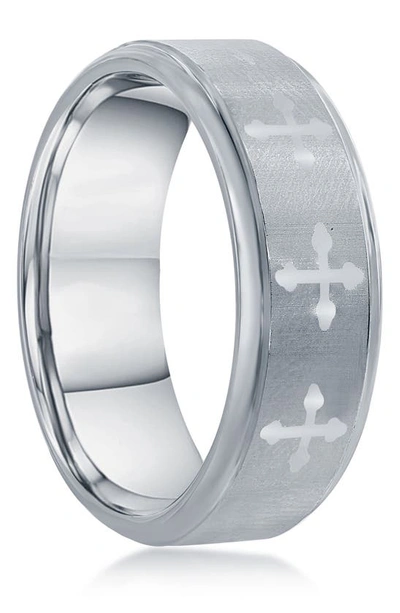 Blackjack Tungsten Cross Ring In Silver