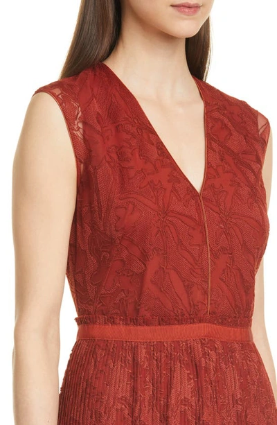 Shop Hugo Boss Damune Embroidered Dress In Rust Fantasy