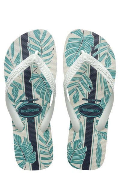 Shop Havaianas Aloha Flip Flop In White/ White/ Indigo Blue