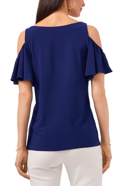 Chaus Ruffle Cold Shoulder Top In Navy Blue