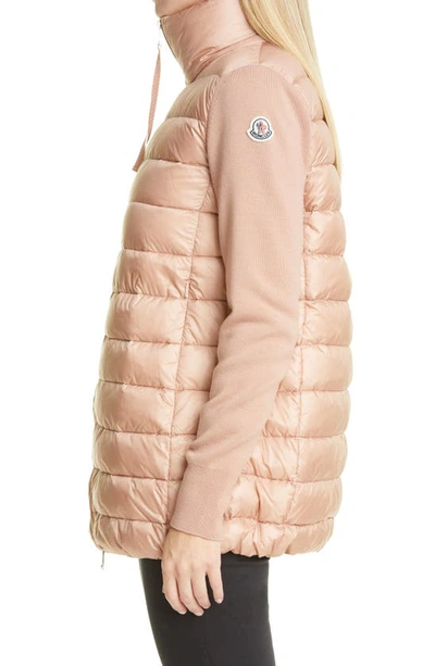 Shop Moncler Quilted Down & Wool Long Cardigan In Dark Pink