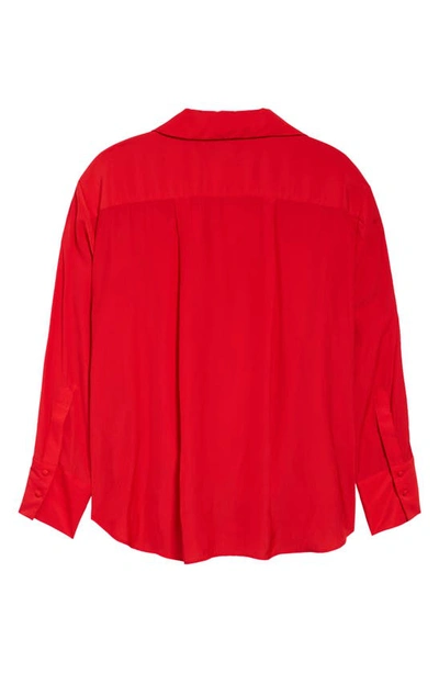 Shop Vince Camuto Long Sleeve Tie Front Button Down Top In Red