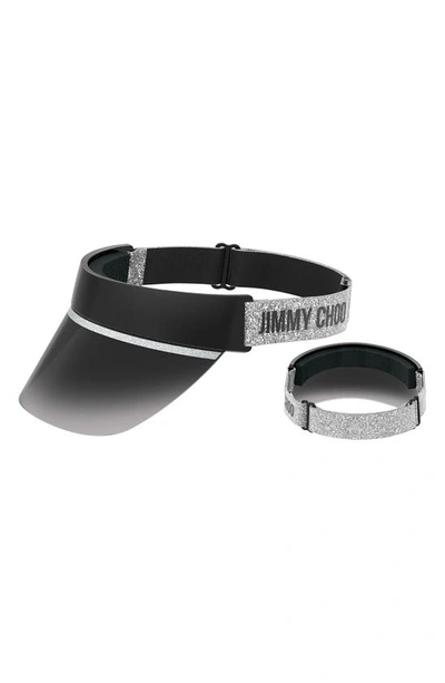 Shop Jimmy Choo Calix Visor In Black Silver / Demo Lens