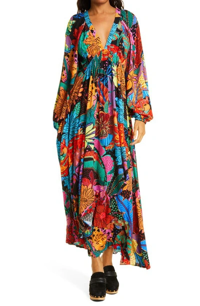 Farm Rio Black Cool Leopards V Neck Maxi Dress | ModeSens