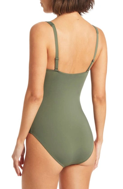 Sea Level Twist Front Multifit One-piece Swimsuit In Khaki
