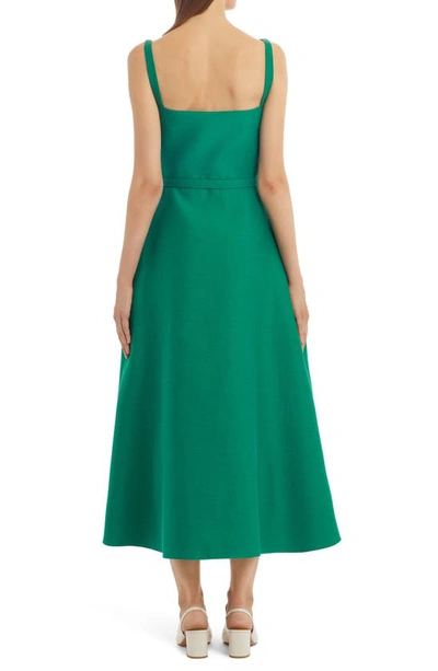 Shop Valentino Vlogo Belted Cotton & Silk Crepe Couture A-line Midi Dress In Antic Green Fb0