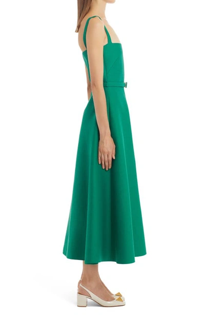Shop Valentino Vlogo Belted Cotton & Silk Crepe Couture A-line Midi Dress In Antic Green Fb0