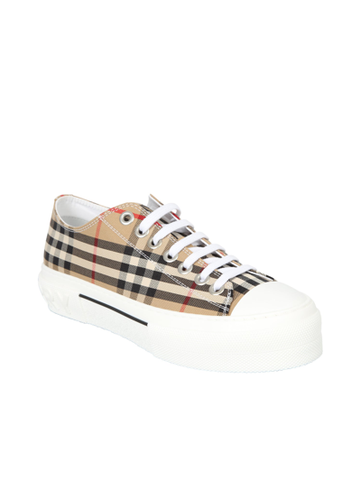 Shop Burberry Sneakers Check Canvas Beige