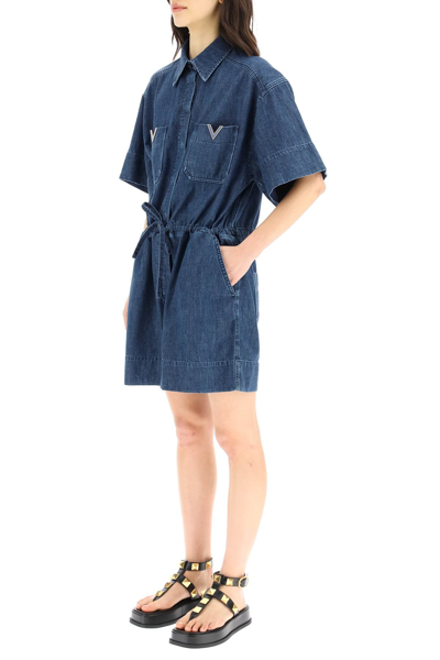 Shop Valentino Short Jumpsuit In Chambray Denim In Blue