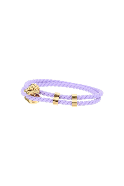 Shop Versace Rubber Medusa Woven Bracelet In Purple